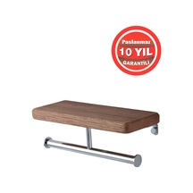 Çelik Banyo Paslanmaz Pirinç Mdf 2'li Tuvalet Kağıtlık Ahşap