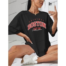 Startmore Unisex Bay Harfli Grafik Düşük Omuz Oversize Tişört Kod-1321 Siyah