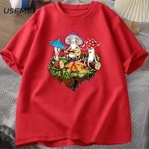 Flood Of Style Hippi Sihirli Mantar Tshirt Komik Grafik T Shirt Streetwear 90s Erkek T-shirt Adam Hippi Pamu Kırmızı