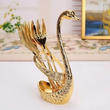 Reedark Kuğu Desenli Lüks Paslanmaz Çelik Çatal Kaşık Takımı - 6 Parça Altın