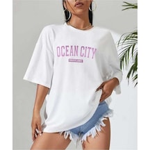 Kozia Outdoors Malkoçbey Ocean City Baskılı Oversize Unisex Basic T-shirt Beyaz
