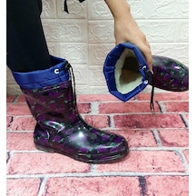 Çağrı Mor Çiçekli Siyah İçi Yünlü Kar Yağmur Çizmesi 001