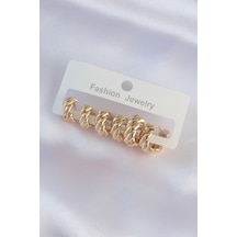 Pirinç Gold Renk Minimal Tırtıklı Küpe Seti Diğer