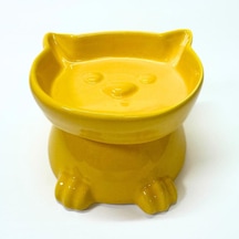 Pawstar Ayaklı Kedi Kafa Figürlü Seramik Mama Kabı 300 Ml - Sarı