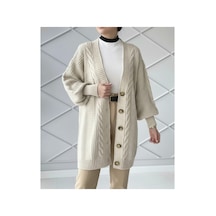 Flex Fashıon Kadın Kışlık Saç Örgü Popüler Trend Taş Renk Triko Hırka Taş - 656385124 Taş - 656385124 Taş