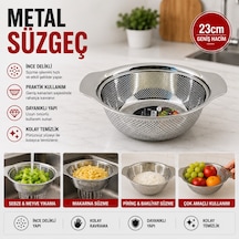 Metal Sepet Süzgeç 23 Cm Kulplu Mutfak Sebze Meyve Yıkama Ve Süzme Aparatı Çok Renkli