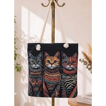 Genel Markalar Goblen Kadın Omuz Çantası+ Kedi Desen Krem.karışık Renkli Desenli