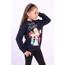 Toontoy Unısex Çocuk Merry Christmas Baskılı Sweatshirt Lacivert