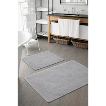 Buççin Online Mağaza Peluş Yıkanabilir Gri Kaymaz Taban 2'li Banyo Paspası Takımı 50x80 50x40 Polyester Gri Çok Renkli