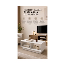Modern Beyaz Orta Sehpa Açık Raflı Çok Amaçlı Salon Sehpası 90x45x30 Cm Beyaz Beyaz