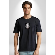 Anime Demon Slayer Siyah Oversize Unisex Ön Orta Minimal Baskılı Tişört Siyah