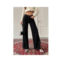 Blue Marlın Yan Fermuarlı Uzun Boyfriend Bol Paça Jeans Siyah