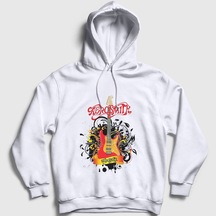 Presmono Unisex Gitar Aerosmith Kapüşonlu Sweatshirt Beyaz