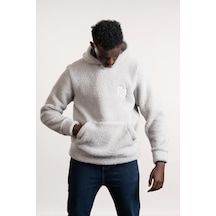 Fbı Kapşonlu Kanguru Cepli Slimfit Peluş Sweatshirt Gri