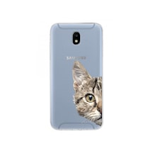 Samsung Galaxy Uyumlu J5 Pro Kapak Catface Tasarımlı Şeffaf Silikon Kılıf Şeffaf