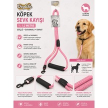 Dog Life Köpek Sevk Kayışı 1,2 Metre Örgü İp Süngerli Sap Metal Kancalı - Pembe