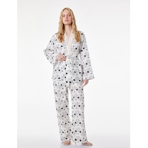 Koton Pamuklu Uzun Kollu Kemerli Desenli Brodeli Kimono Ceket Lacivert Desenli 6sak50016pw