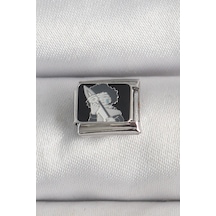 316l Çelik Gümüş Renk Siyah İşlemeli Portre Model Nomination Charm Çok Renkli