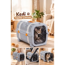 Porsima 0000 Premium Kedi Taşıma Çantası Ve Kafesi - Emniyet Kemer Yuvalı, Havalandırmalı Kedi & Küçük Irk Köpek Taşıma Kutusu Gri / Sarı