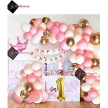 Kızlar İçin Pembe Kraliçe Taçlı Lüks 1 Yaş Doğum Günü Parti Süsü İyiki Doğdun Bmcnm861