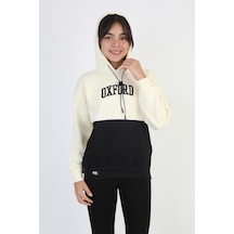 Kapşonlu Oxford Baskılı Kanguru Cepli Kız Çocuk Sweatshirt-90864 Krem Kapşonlu Oxford Baskılı Kanguru Cepli Kız Çocuk Sweatshirt-90864 Krem