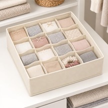 Deconox 6 Bölmeli Fermuarlı Kapaklı Bez Organizer 32 X 15 X 10 Cm, Katlanabilir Çekmece Ve Dolap İçi Düzenleyici, Tekli