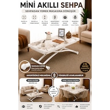 Akıllı Sehpa Mini Juppo Beyaz Mekanizma Yemek Masası Beyaz Mermer