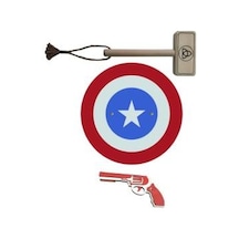 Ahşap Kaptan Amerika Kalkanı + Tor Çekici + Lastik Atan  Tabanca