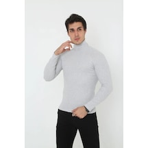 Erkek Fitilli Kaşkorse Kumaş Boğazlı Full Likralı Slimfit Body - Gri Grı
