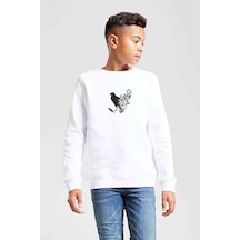 Tshirthane Crow Baskılı Unisex Çocuk Beyaz Sweatshirt Beyaz