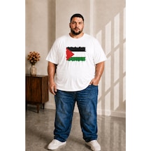 Sngl Tekstil Erkek Büyük Beden Kısa Kollu Filistin Bayrak Baskılı Tişört 3xl 4xl 5xl 6xl 7xl 8xl 9xl Beyaz