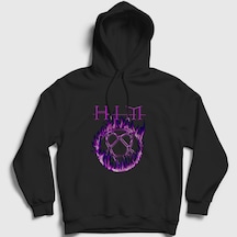 Presmono Unisex Flames Logo Him Kapüşonlu Sweatshirt Siyah