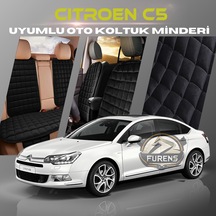 Citroen C5 Siyah Renk Tay Tüyü Cepli & Terletmez Sırtlı Oto Koltuk Minder Seti - Koltuk Koruma Kılıfı Ön & Arka Tam Set