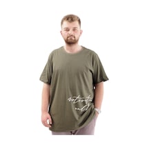 Mode Xl Battal Beden Erkek Pamuklu T-shirt Yumuşak Dokulu Baskılı Belıef U24085 Haki Haki