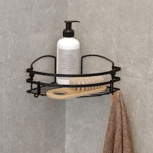 Teknotel Tek Katlı Kancalı Banyo Köşe Rafı Siyah Lm007H Çok Renkli