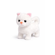 Pilli Yürüyen Peluş Kedi Oyuncak Sevimli Hareketli Peluş Kedi Beyaz