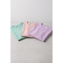 Kiagu Kız Erkek Çocuk Basic Tişört 3'lü Set Pamuklu Kısa Kollu Çocuk Tişört 2-13 Yaş T-shirt Çok Renkli