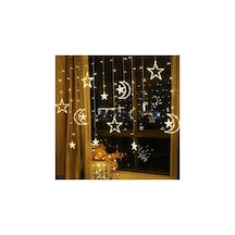 Yılbaşı Işıklandırma 3 Metre Fişli Ay Yıldız Led Perde Işık 10 Saçaklı 8 Fonksiyonlu Sarı Dekoratif Ev Pencere Balkon Süsleme