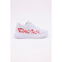 3d Dijital Baskı Kadın Beyaz- Fuşya Desenli Sneaker Beyaz-fuşya