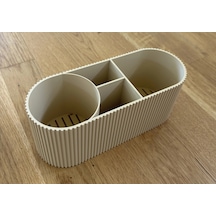 3d Baskı Yivli Oval Masaüstü Düzenleyici Bölmeli Bulaşık Fırçası Sünger Standı Süzdürmeli Lavabo Bej Diğer