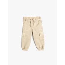 Koton Jogger Pantolon Beli Lastikli Cepli Pamuklu Bej 5wmg40018ad Ekru