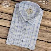 Linen Keten Klasik %100 Cotton Kısa Kollu Terletmeyen İki Cepli Kapaklı Mavi Gömlek Regular Kalıp -10185 Mavi