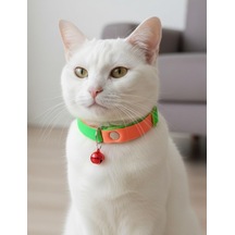 Kedi Kolyesi Tasma Ayarlanabilir Kolon Kordon Sesli Zilli Turuncu & Yeşil