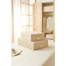Ocean Home Textile 2'li Bej Balıksırtı Destekli Hurç Set  45 x 55 x 18 + 55 x 70 x 18 cm
