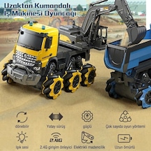 Uzaktan Kumandalı Şarjlı Kepçe İş Makinesi - Mecanum Tekerlekli, Işıklı Sesli, Yatay Giden Oyuncak Kepçeli Kamyon