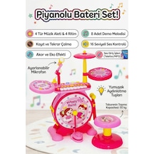 Bateri Seti Piyanolu Işıklı - Mikrofonlu, Tabureli Ve Mp3 Bağlantılı Çocuk Müzik Eğitim Seti