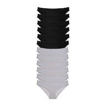 12 Adet Süper Eko Set Likralı Kadın Slip Külot Siyah Gri Beden: M Standart