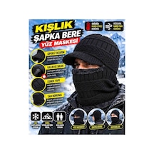 Kışlık Şapka Bere Ve Yüz Maskesi Siperli Içi Peluşlu Kalın Örgü Rüzgâr Ve Soğuğa Karşı