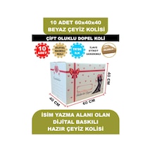 10 Adet 60x40x40 Gelin Damat Baskılı Beyaz Çeyiz Kolisi, İsim Yazma Alanı Renkli Baskı, Çift Oluklu