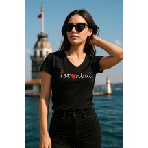 Rich Kadın V Yaka T-shirt %100 Pamuk Tişört SIYAH